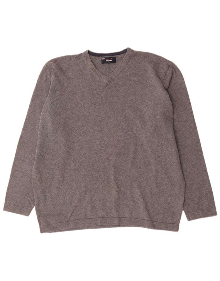 Marks & Spencer Mens V-Neck Jumper Sweater XL Grey Cotton
