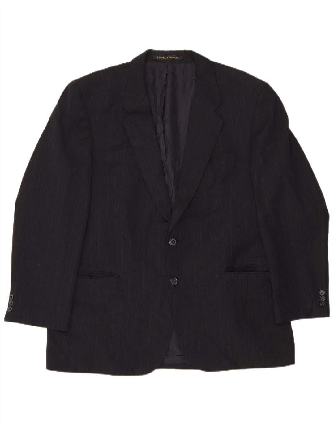 Marks & Spencer Mens 2 Button Blazer Jacket UK 44 2XL Navy Blue Pinstripe