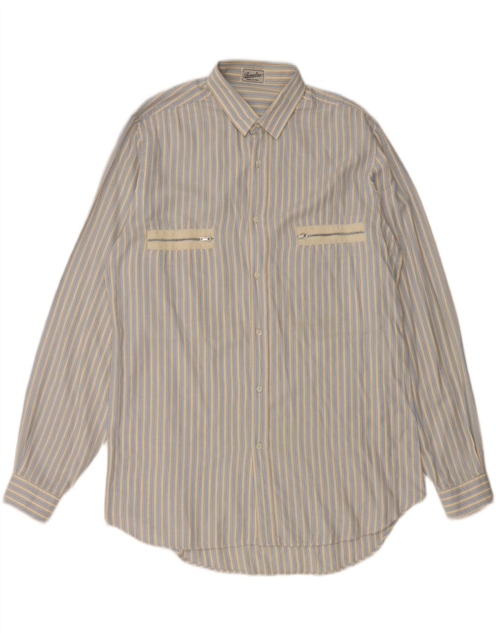 BORSALINO Mens Shirt Size 39 15 1/2 Medium Blue Striped