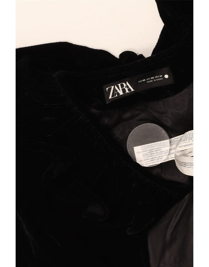 ZARA Womens Velvet Blazer Jacket UK 6 XS Black Polyester