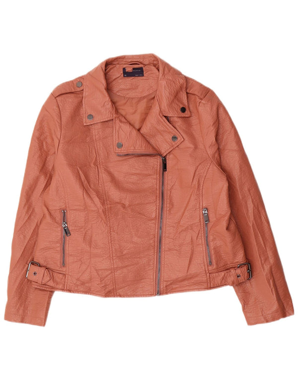 Marks & Spencer Womens Crop Faux Leather Biker Jacket UK 20 2XL Brown