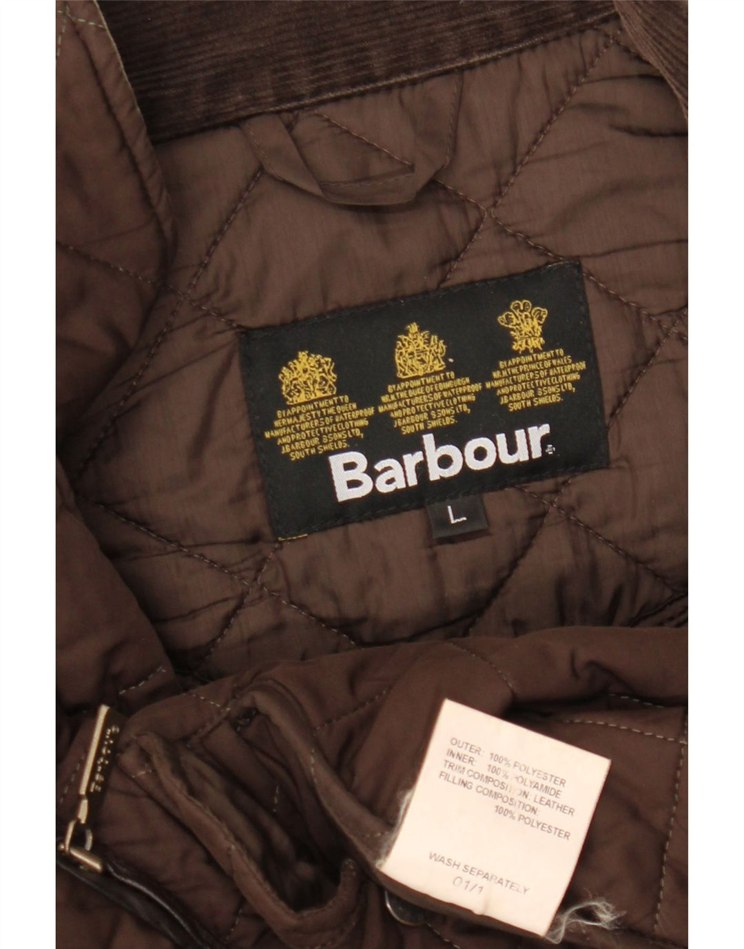 BARBOUR Chaqueta acolchada para hombre UK 40 Large Marrón Poliéster