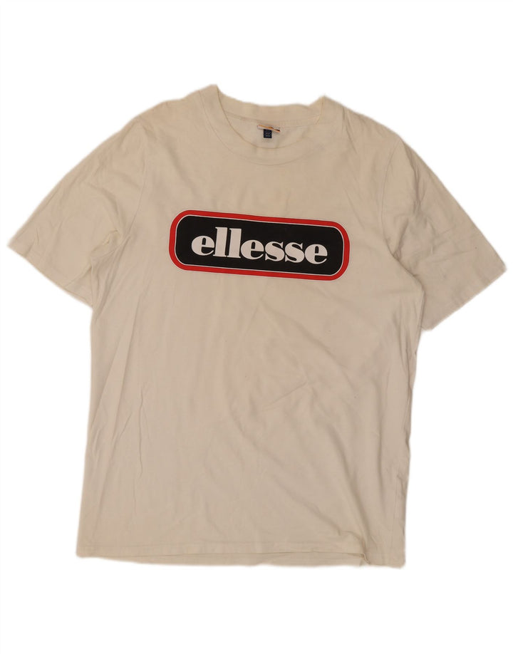 Ellesse Mens Graphic T-Shirt Top Small Off White Cotton
