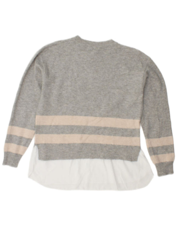 M&Co Womens Crew Neck Jumper Sweater UK 10 Small Grey Striped Polyester