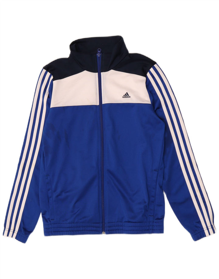 Adidas Boys Tracksuit Top Jacket 13-14 Years Blue Colourblock Polyester