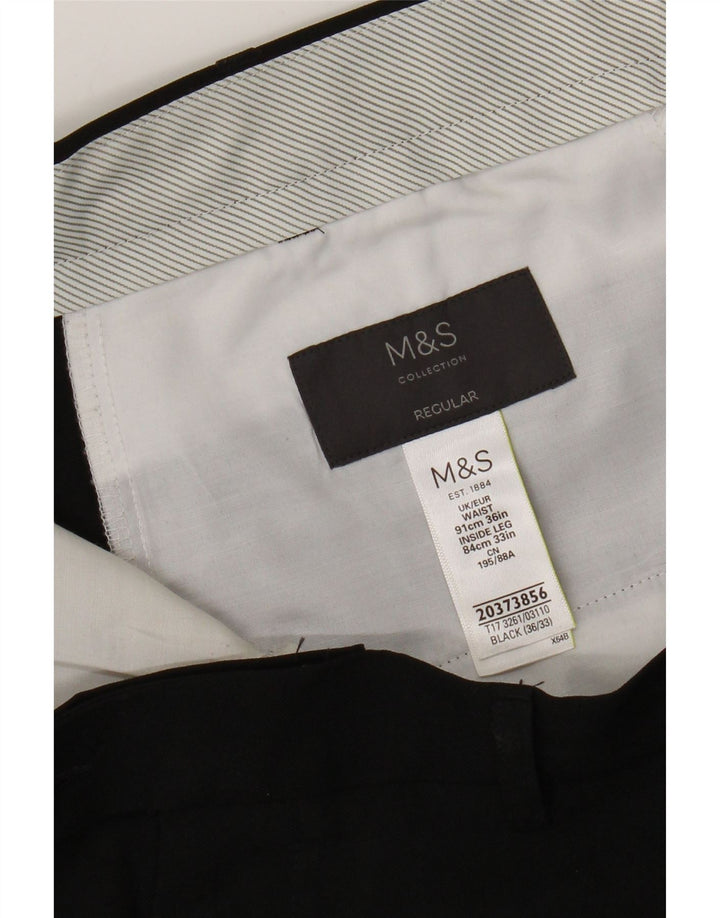 Marks & Spencer Mens Regular Fit Suit Trousers W36 L31 Black Polyester