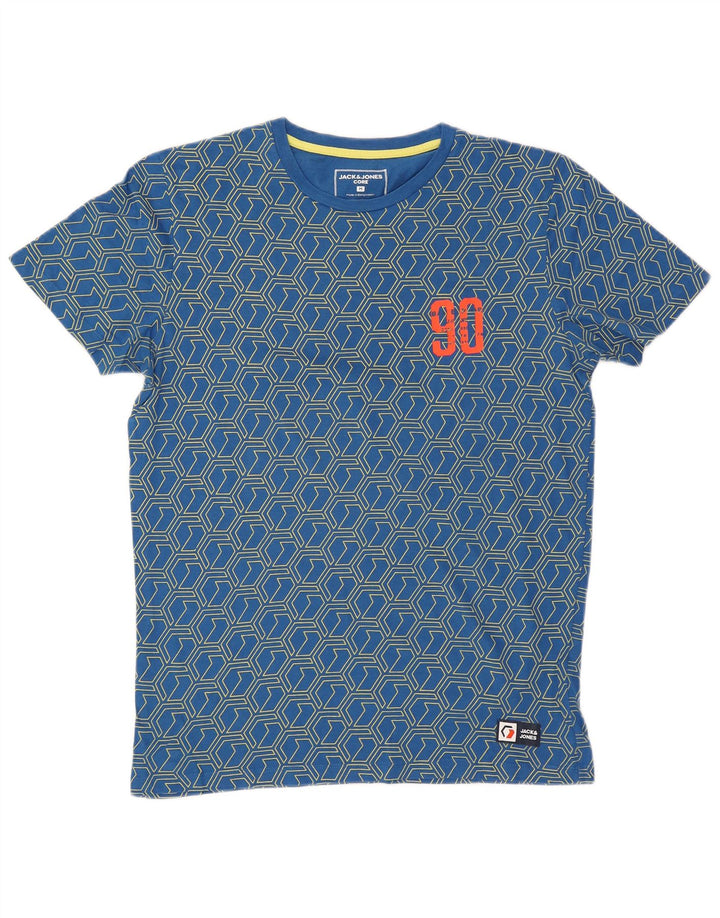 Jack & Jones Mens Graphic T-Shirt Top Medium Blue Geometric
