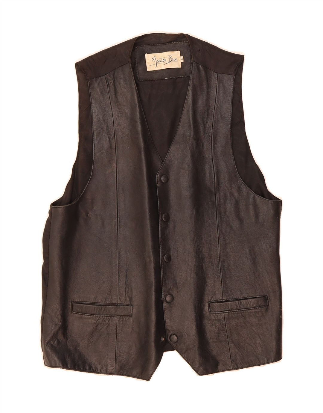 MOUTON BLANC Mens Leather Waistcoat Large Black Vintage Mouton Blanc and Second-Hand Mouton Blanc from Messina Hembry 
