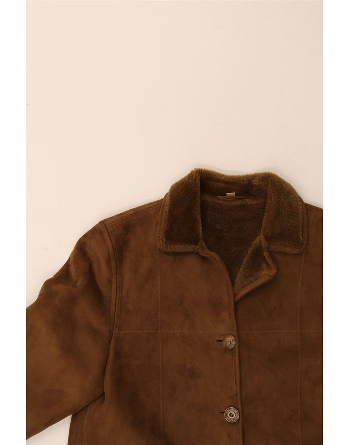 VINTAGE Womens Sherpa Overcoat UK 14 Large Brown Polyester Vintage Vintage and Second-Hand Vintage from Messina Hembry 