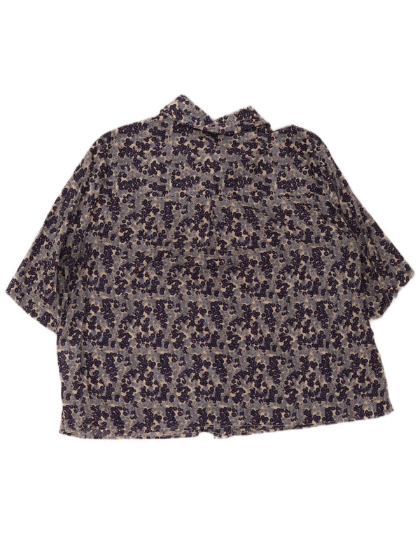 Benetton Damen Kurzarmhemd UK 18 XL Marineblau mit Blumenmuster aus Baumwolle