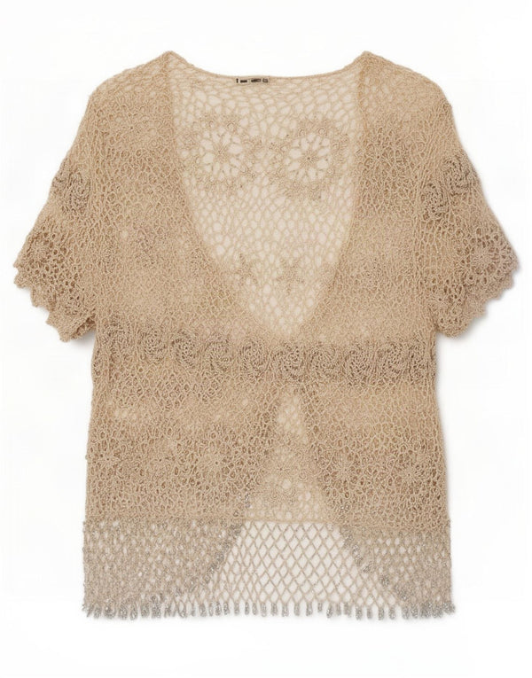 Top cardigan all'uncinetto da donna Marks & Spencer UK 12 Beige medio floreale
