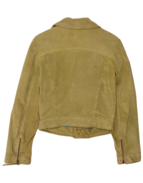 vintage Womens Crop Suede Biker Jacket IT 40 Petit cuir vert