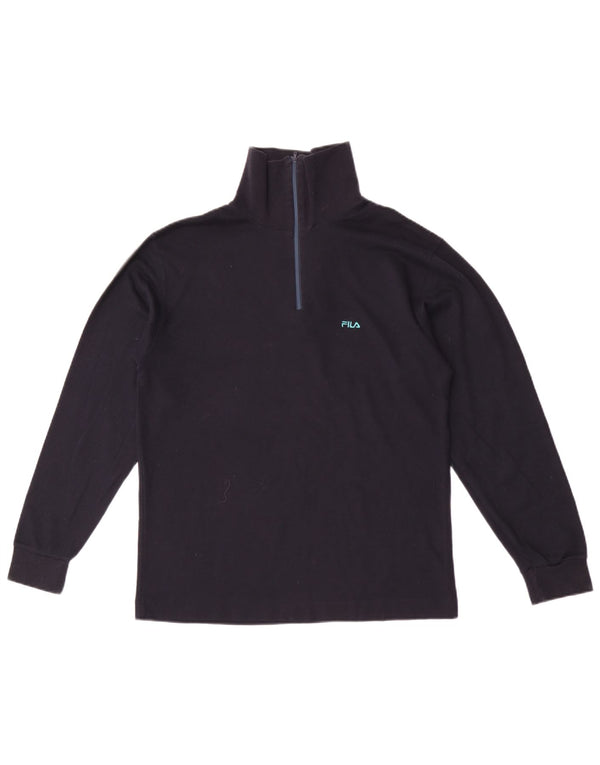 Fila Mens Zip Neck Top Manga Larga IT 46 Pequeño Algodón Azul Marino