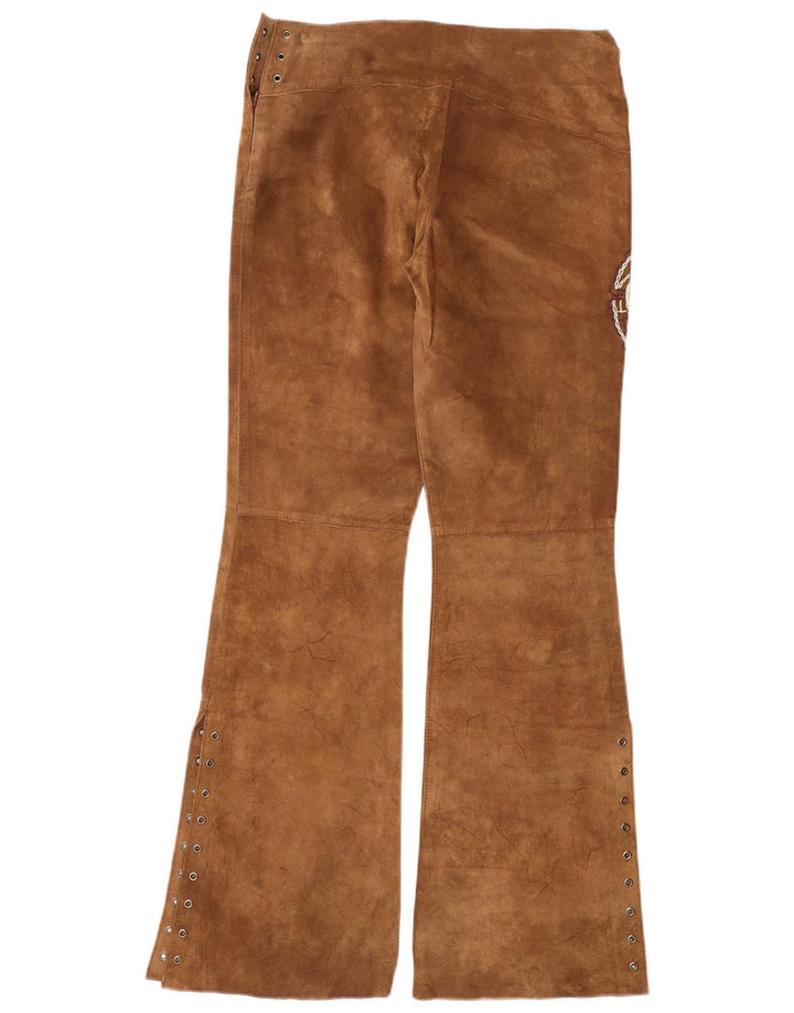 Vintage Womens Bootcut Suede Trousers Medium W30 L33 Brown Leather