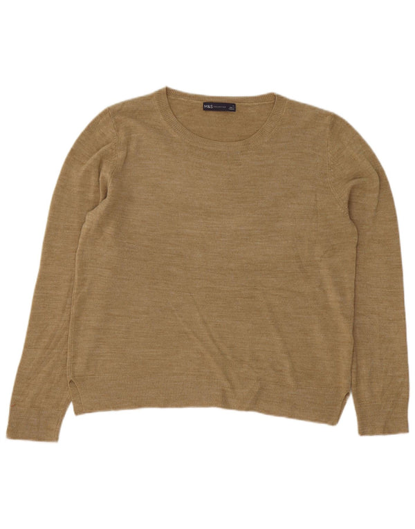 Marks & Spencer Womens Boat Neck Jumper Sweater UK 16 Large Khaki Acrylic