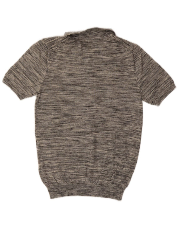 Reiss Mens Short Sleeve Polo Neck Jumper Sweater Small Grey Flecked