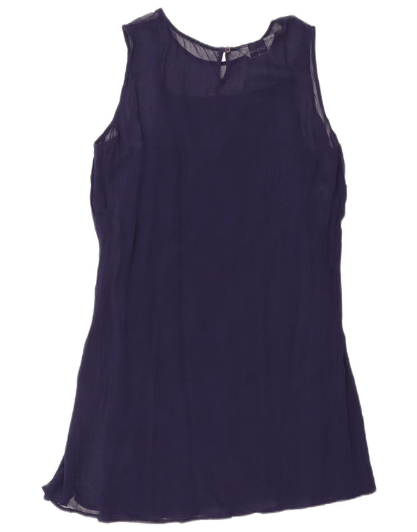Topshop Dame Ærmeløs Shift Dress UK 12 Medium Navy Blue Viscose