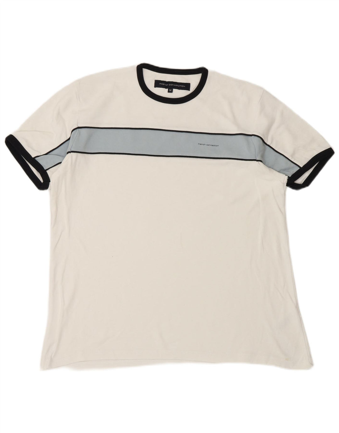 French Connection Mens T-Shirt Top Medium White Colourblock Cotton