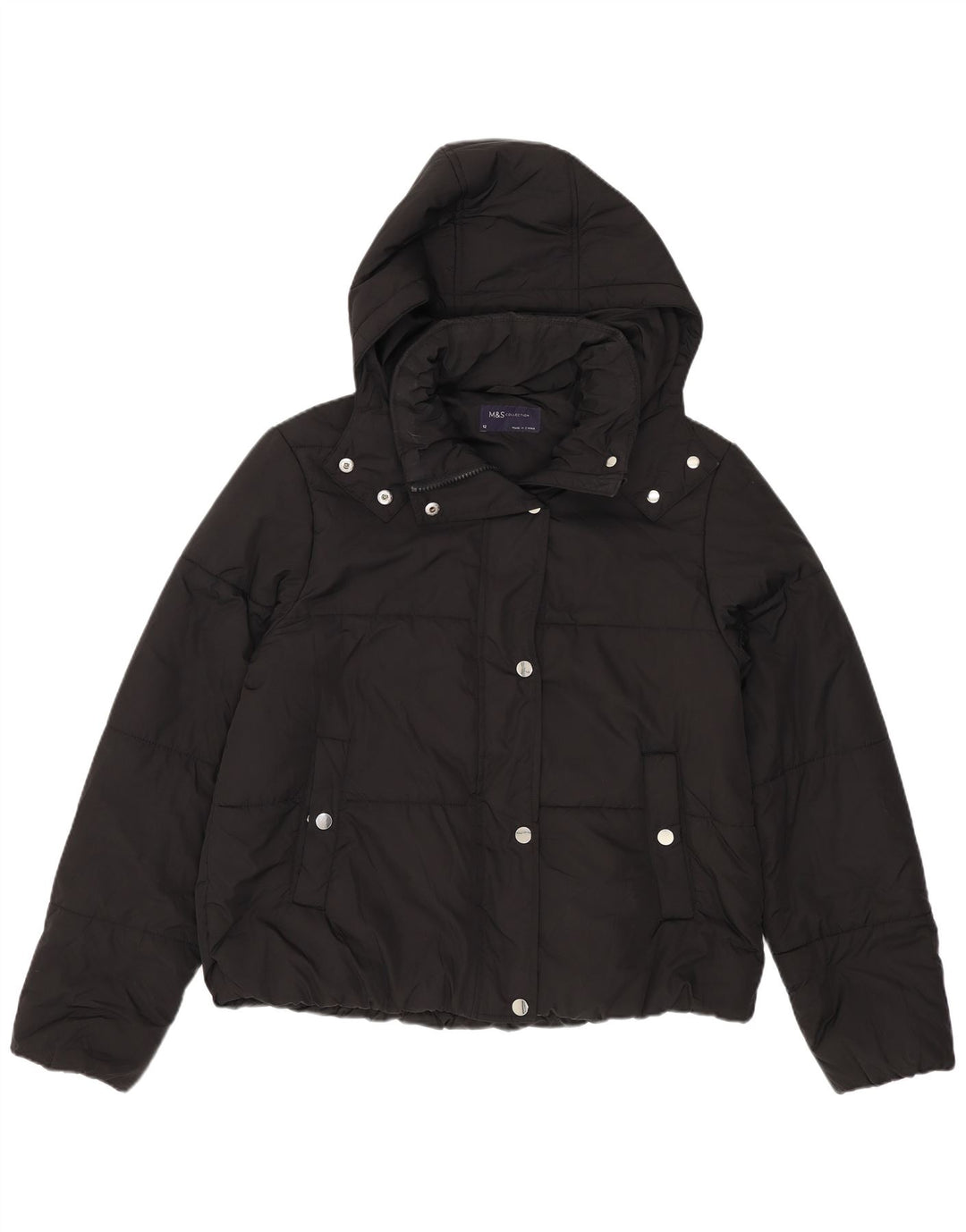 Giacca imbottita con cappuccio da donna Marks & Spencer UK 12 medio poliestere nero
