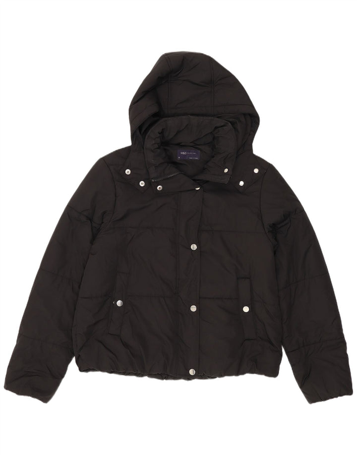 Giacca imbottita con cappuccio da donna Marks & Spencer UK 12 medio poliestere nero