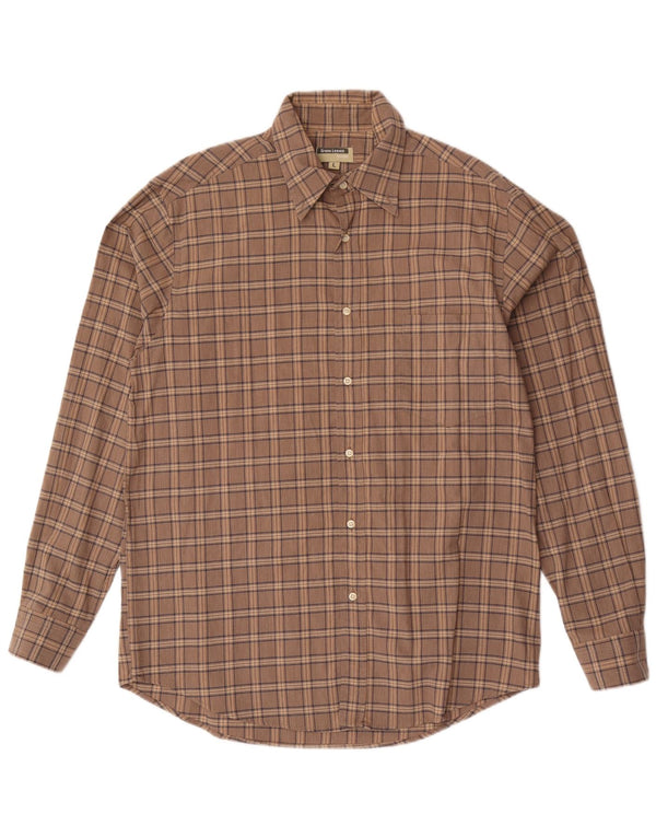 Green Leaves Mens Shirt Large Brown Check Cotton