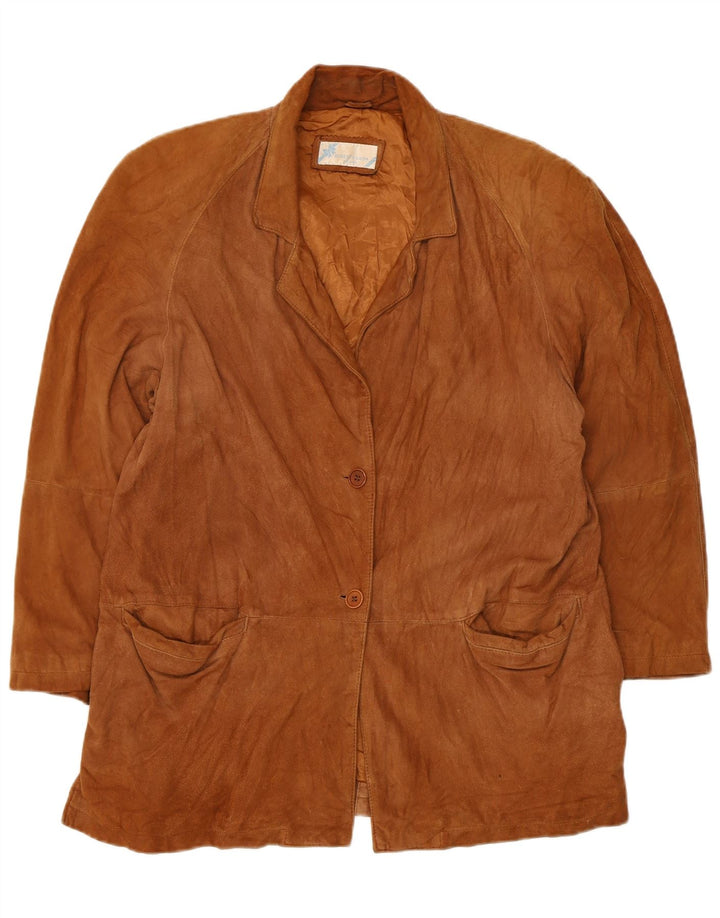 vintage Femme 2 Boutons Blazer En Daim Veste UK 12 Cuir Beige Moyen