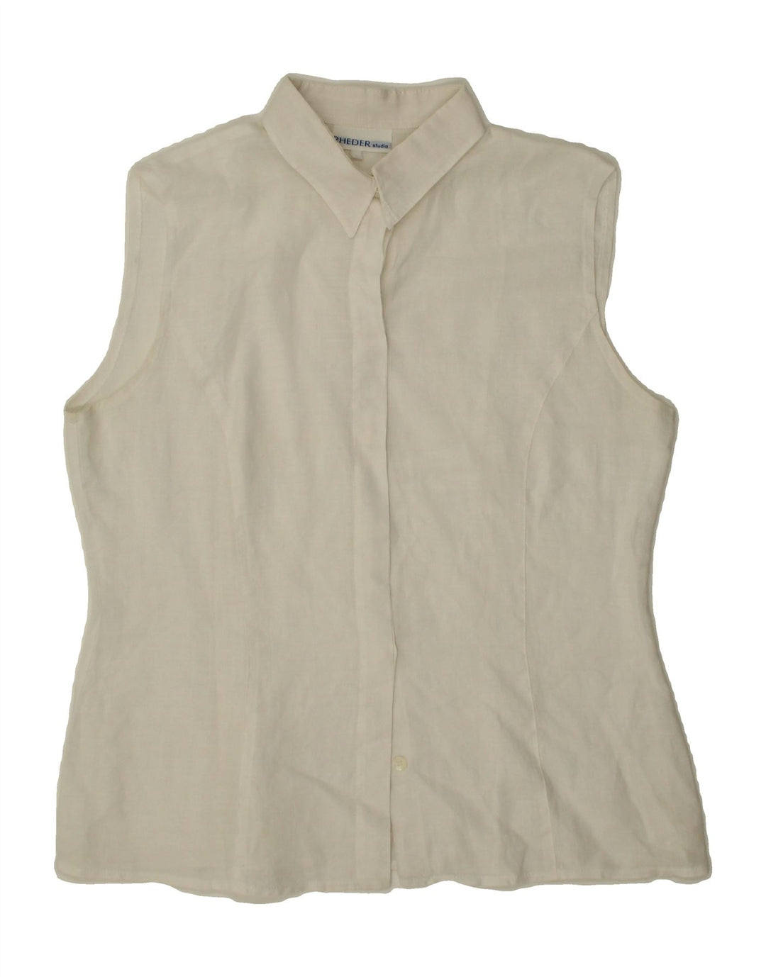 PHEDER Womens Sleeveless Shirt UK 14 Medium White Ramie Vintage Pheder and Second-Hand Pheder from Messina Hembry 