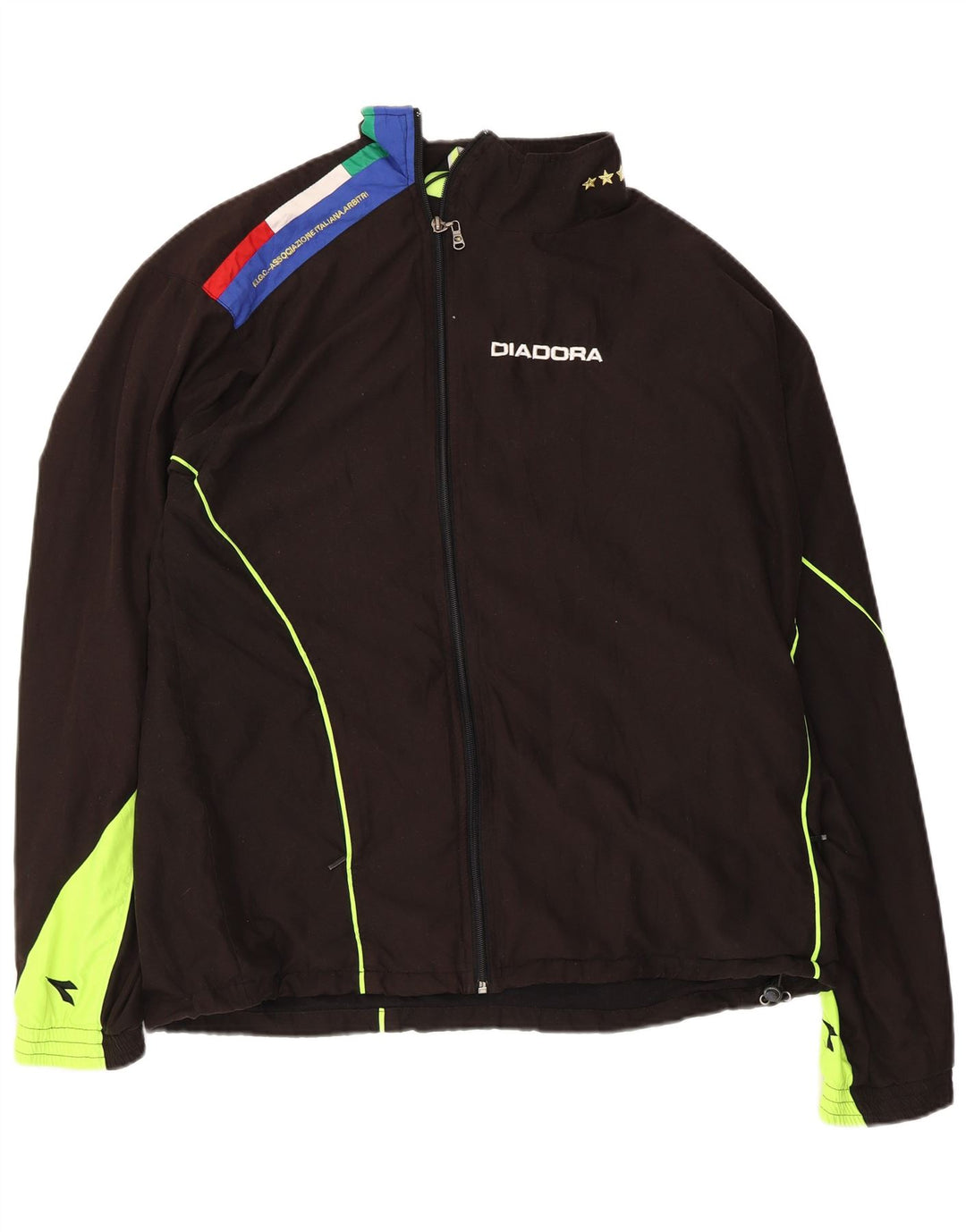 DIADORA Mens Graphic Tracksuit Top Jacket Large Black Colourblock
