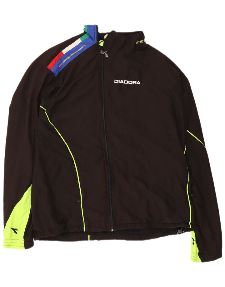 DIADORA Mens Graphic Tracksuit Top Jacket Large Black Colourblock