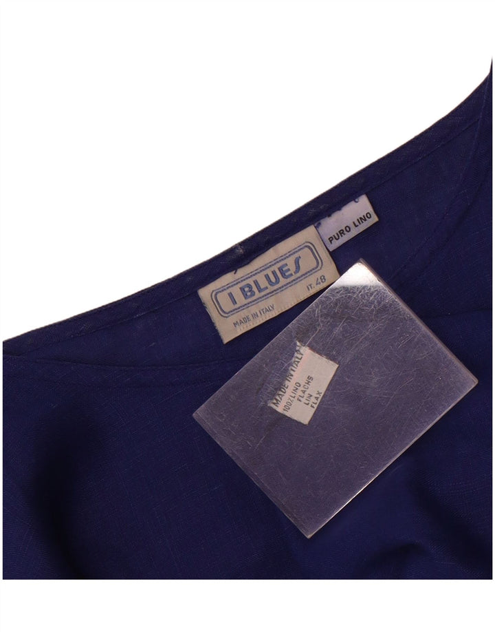 i Blues Womens Blouse Top IT 48 XL Blue Linen