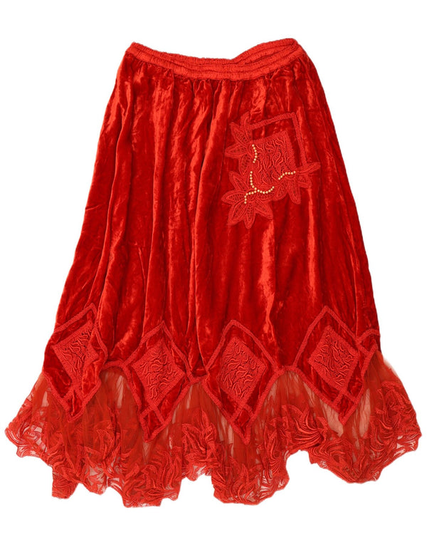Gonna asimmetrica in velluto da donna vintage W30 in viscosa floreale rossa media