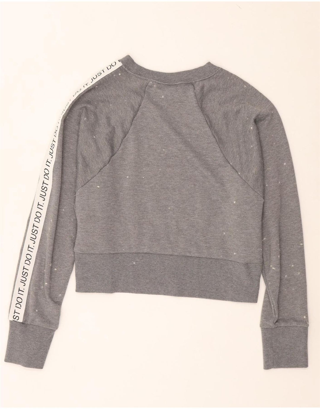 NIKE Womens Graphic Crop Sweatshirt Jumper UK 14 Medium Grey Polyester