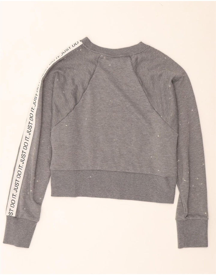 NIKE Womens Graphic Crop Sweatshirt Jumper UK 14 Medium Grey Polyester