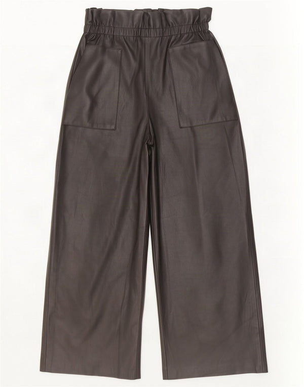 Zara Mujer Pantalones Cortos De Pierna Ancha De Piel Sintética XS W24 L25 Negro