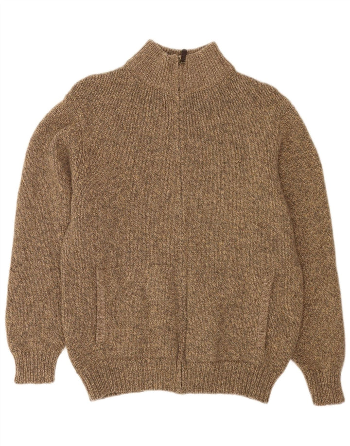 L.L.Bean Mens Full Zip Cardigan Sweater Medium Beige Flecked Lambswool