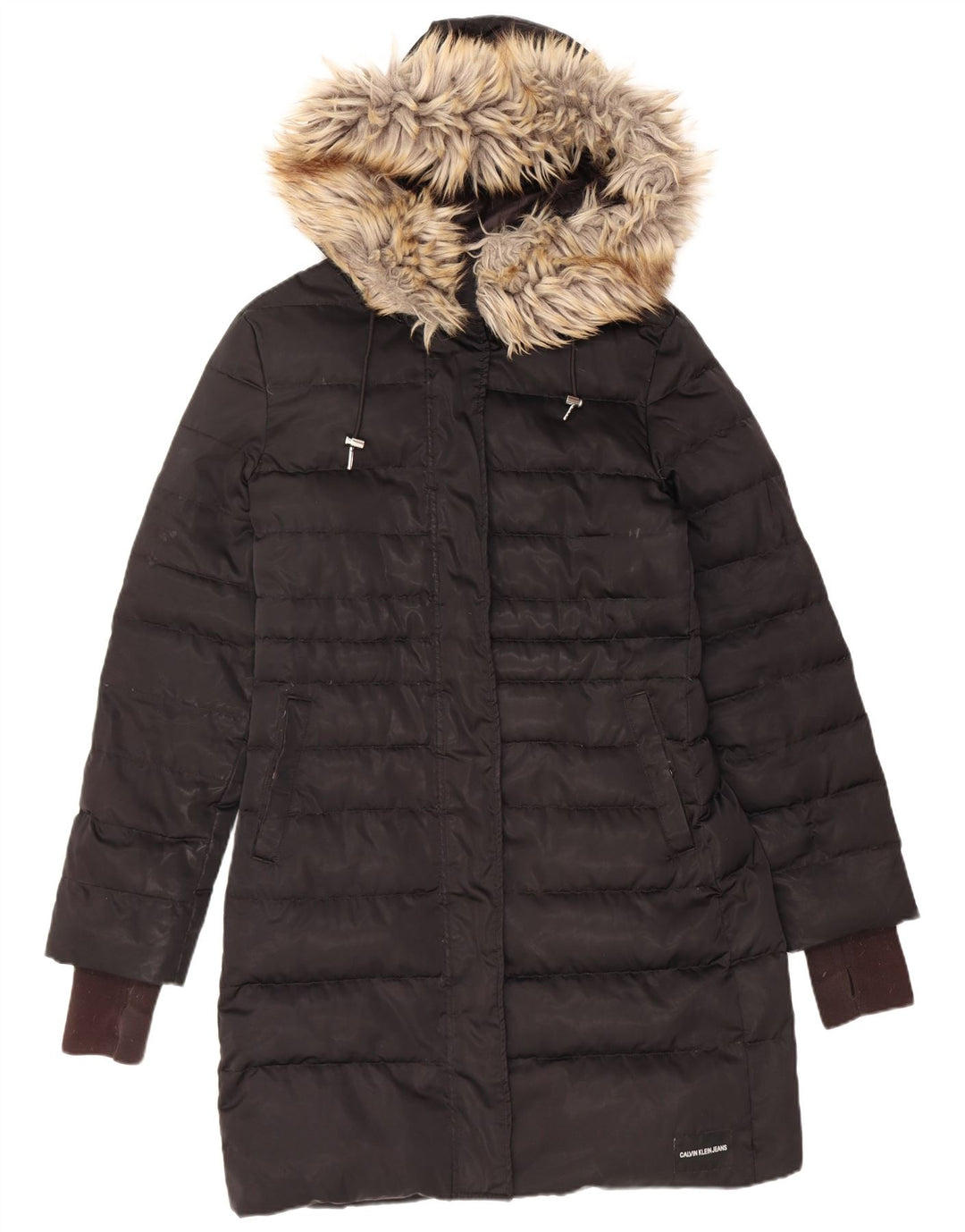 CALVIN KLEIN JEANS Womens Hooded Padded Coat UK 12 Medium Black Polyester