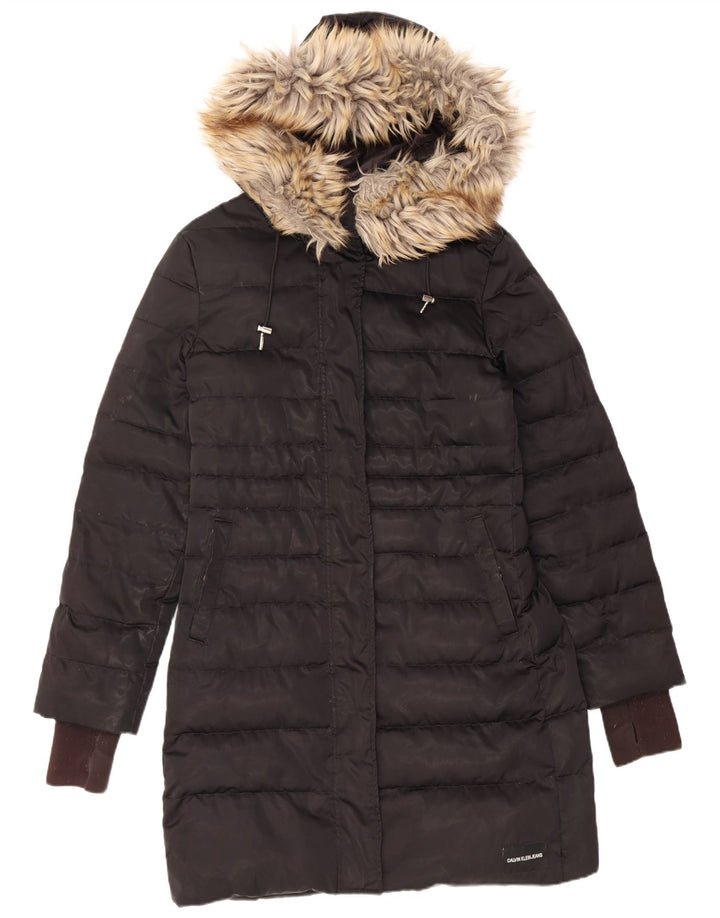 CALVIN KLEIN JEANS Womens Hooded Padded Coat UK 12 Medium Black Polyester