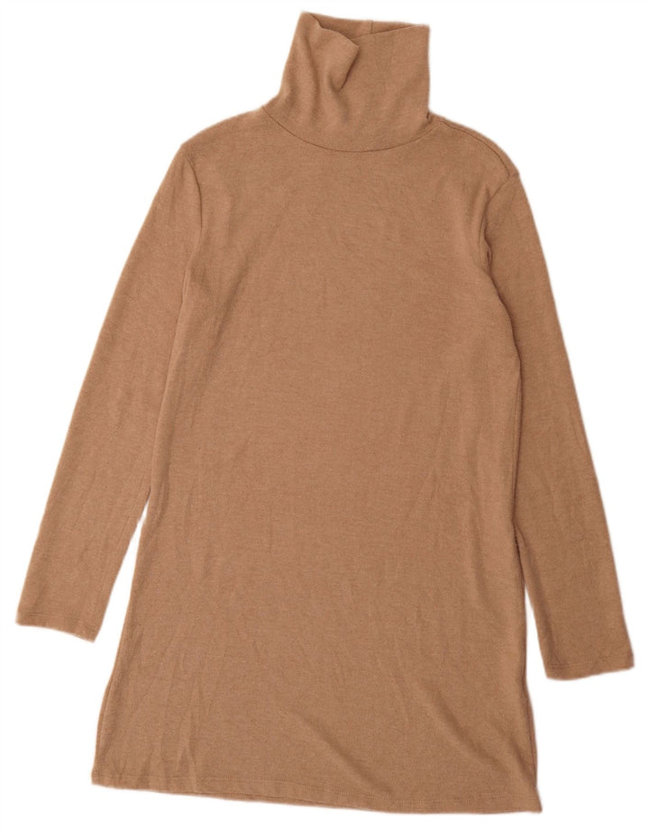 Zara Womens Roll Neck Jumper Dress UK 8 Small Brown Polyester