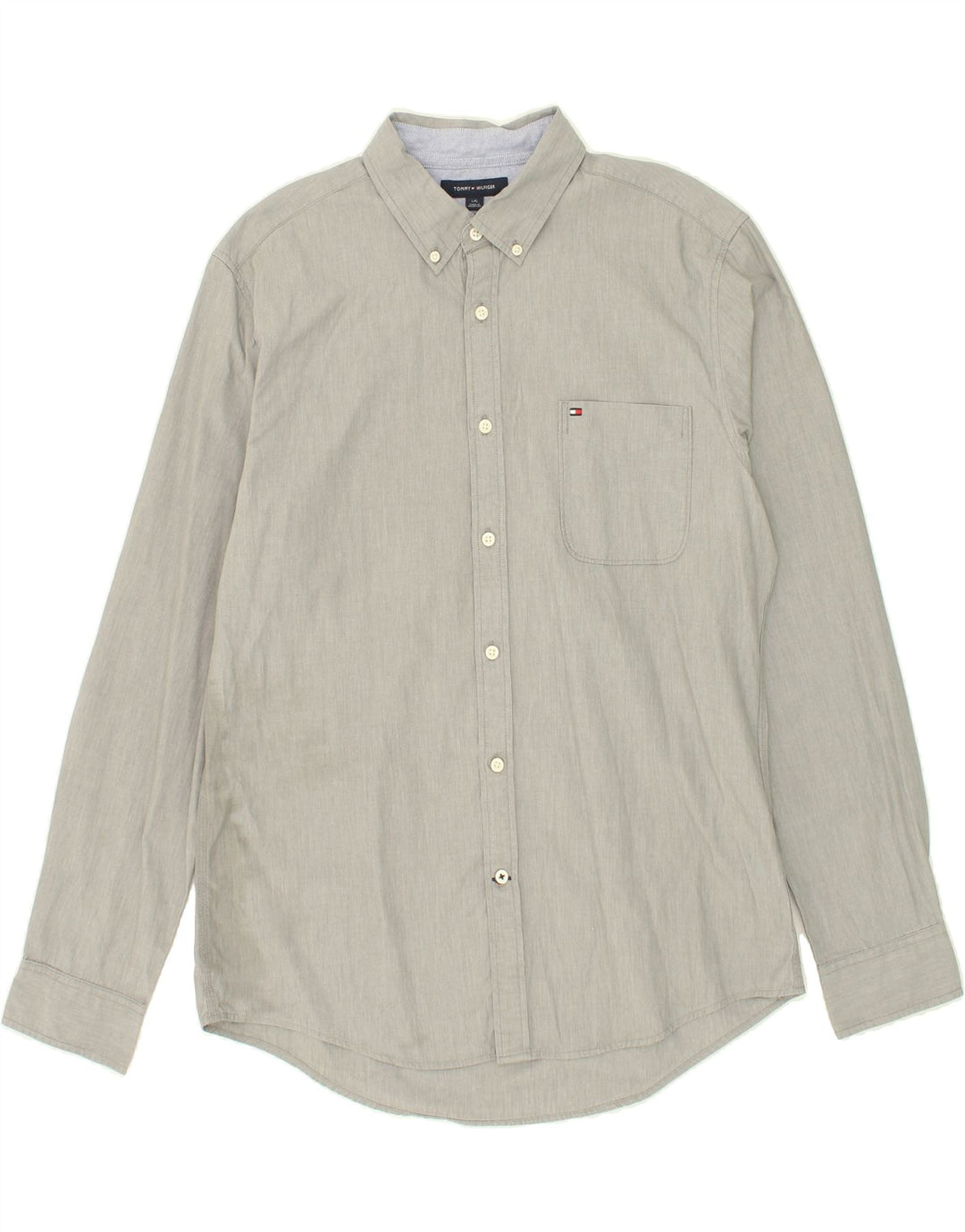 TOMMY HILFIGER Mens Custom Fit Shirt Large Grey Cotton Vintage Tommy Hilfiger and Second-Hand Tommy Hilfiger from Messina Hembry 
