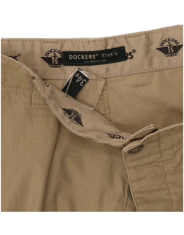 DOCKERS Mens Khakis Cargo Shorts W34 Large Beige Check Cotton