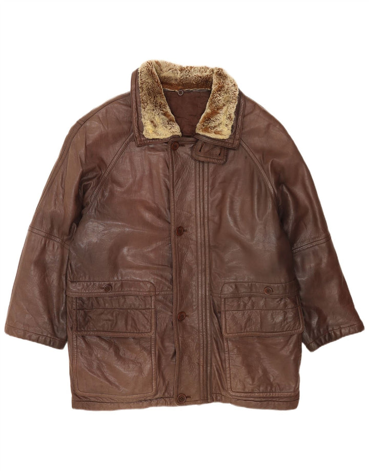 Vintage Mens Leather Coat EU 48 Medium Brown Leather