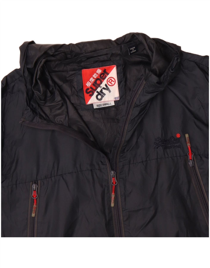 SUPERDRY Mens Hooded Rain Jacket UK 36 Small Navy Blue