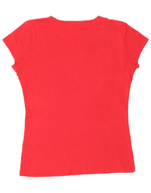 Benetton Womens Graphic T-Shirt Top UK 14 Mittelrote Baumwolle