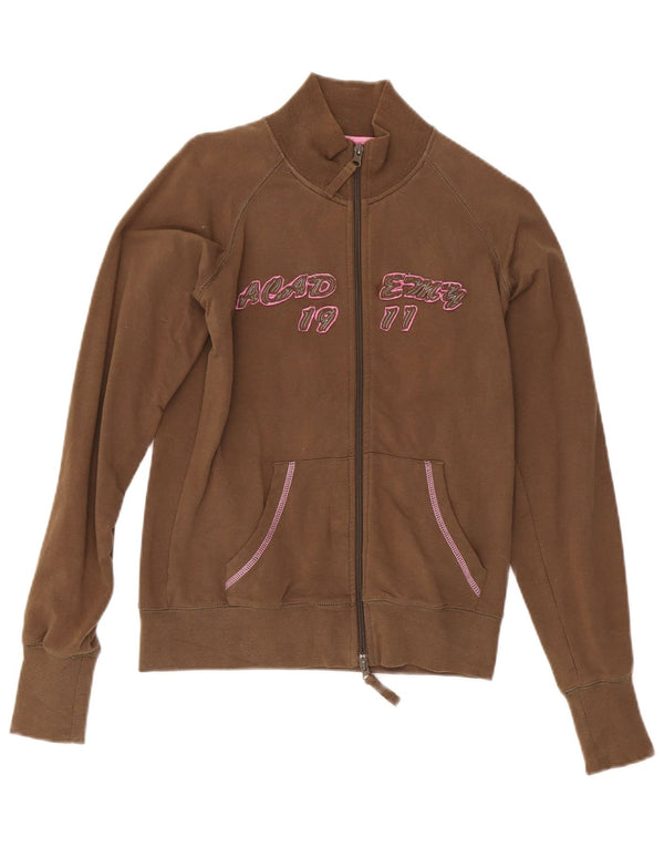 Fila Womens Graphic Trainingsanzug Top Jacke UK 10 Small Khaki Baumwolle