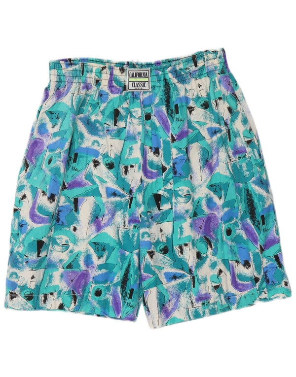 vintage Mens Casual Shorts Grand W34 Turquoise Géométrique Coton
