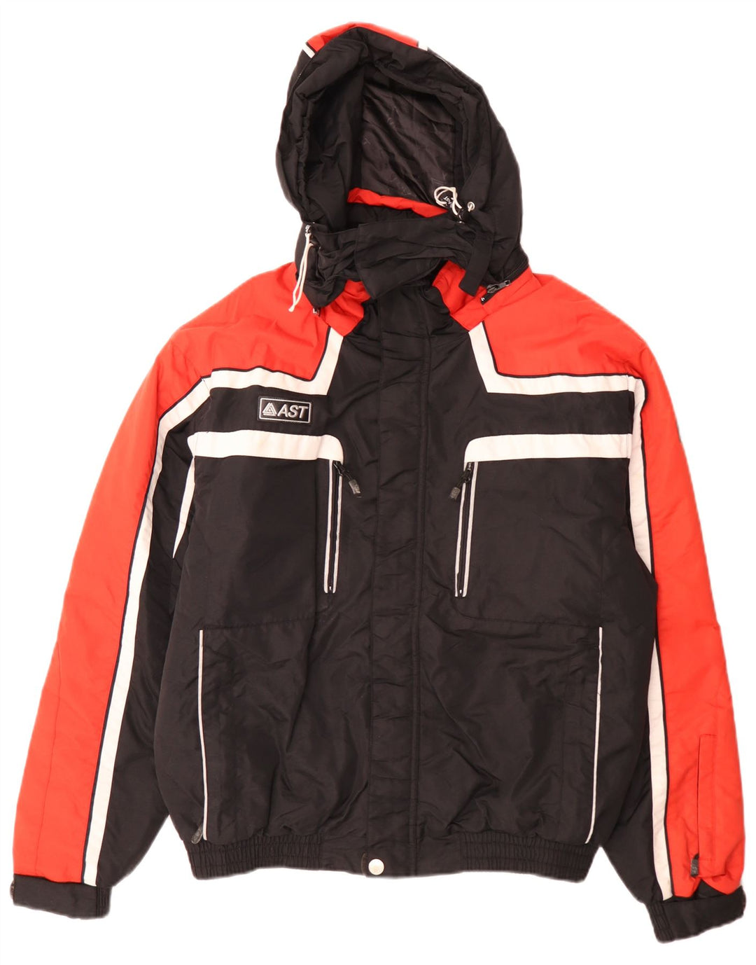 AST Mens Hooded Ski Jacket UK 40 Large Black Colourblock Polyamide