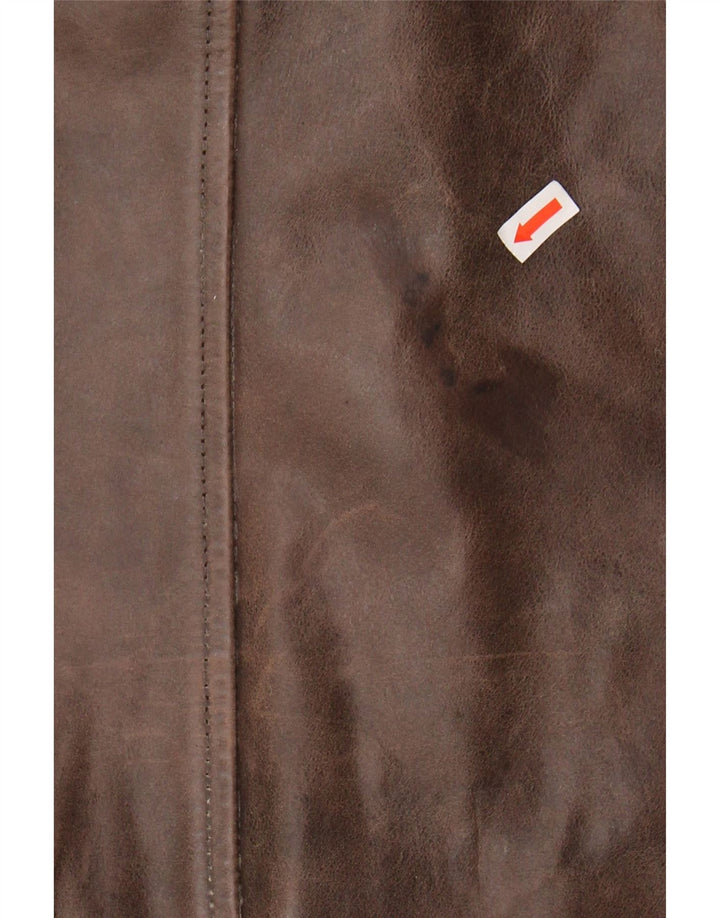 BENETTON Womens Leather Coat UK 16 Large Brown Leather