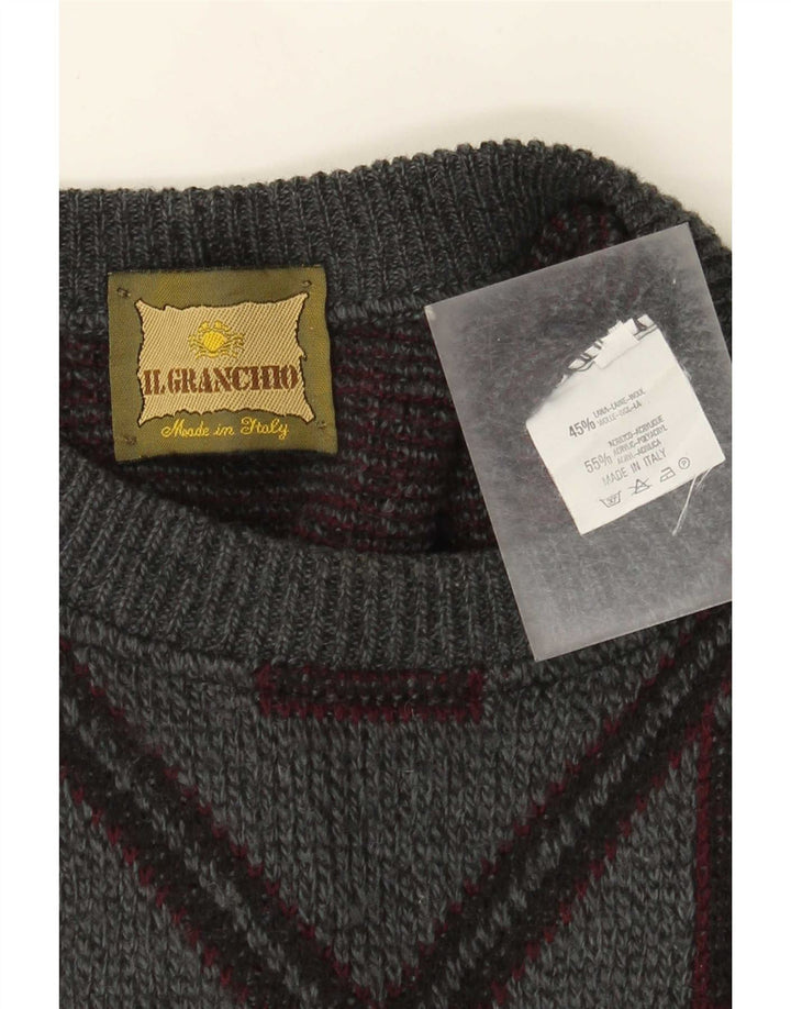 Il Granchio Mens Crew Neck Jumper Sweater Large Grey Geometric Wool