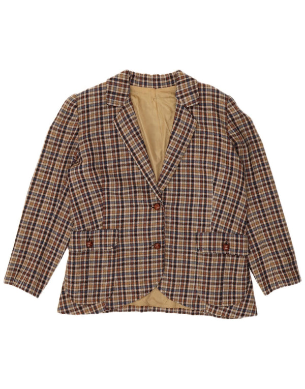 Vintage Womens 2 Button Blazer Jacket UK 14 Medium Beige Check