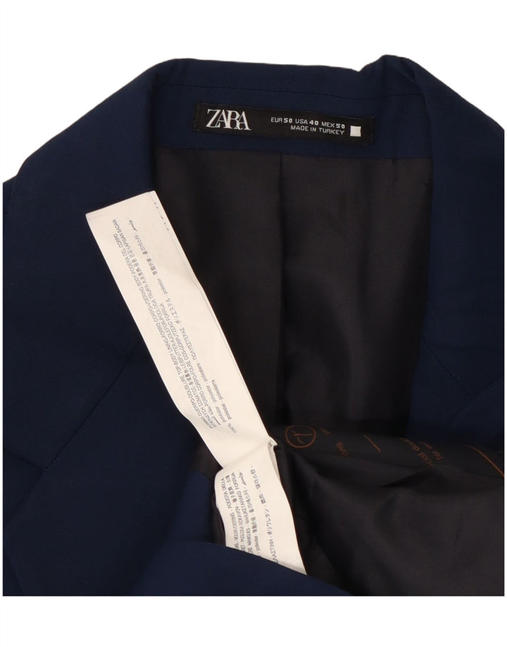 Zara Mens 2 Button Blazer Jacket EU 50 Medium Navy Blue Polyester